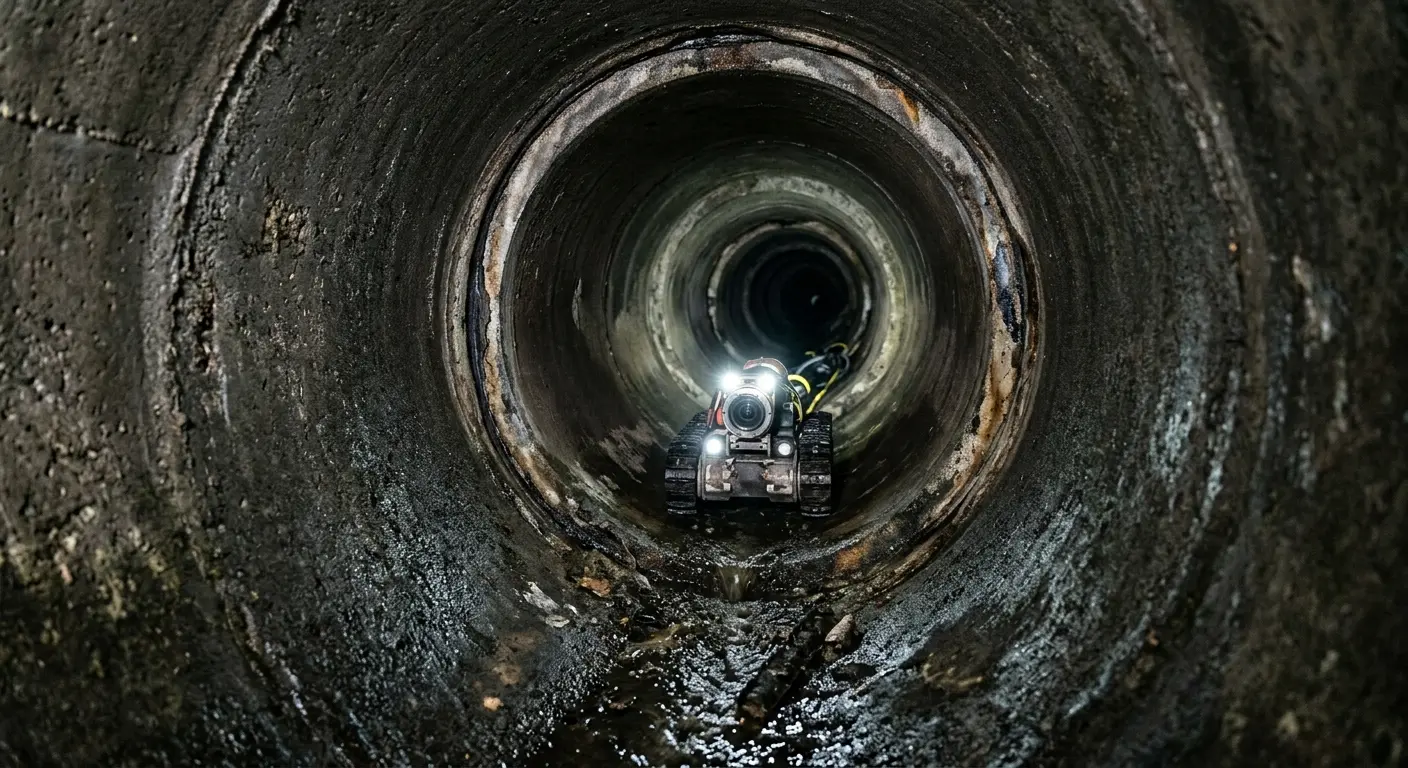 Robotic sewer camera inspecting pipe interior for Sewer Line Repair in North Hobbs